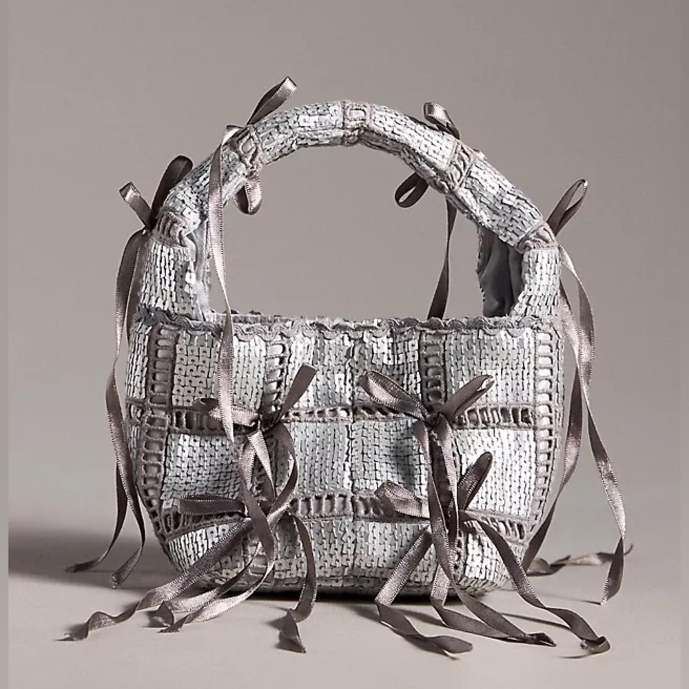 Anthropologie Bow Tassel Mini Tote Bag